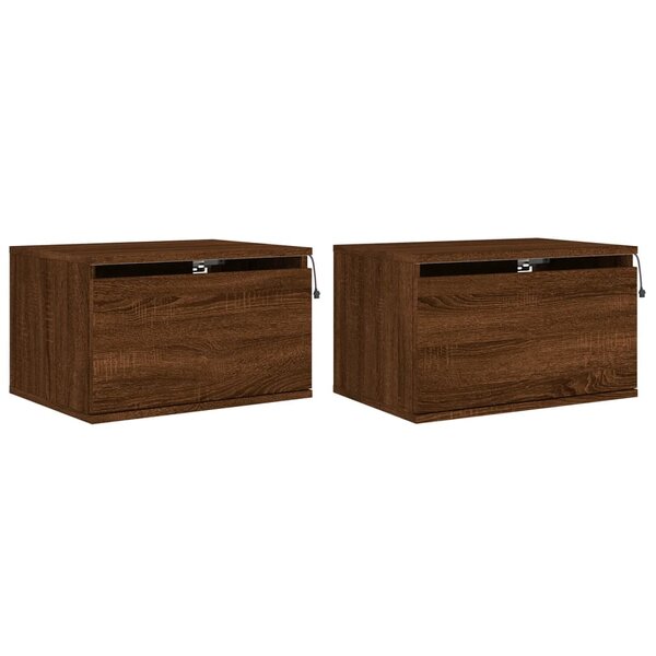 vidaXL Tables de chevet murales avec lumières LED 2 Pièces chêne marron