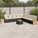 vidaXL Salon de jardin 10 Pièces avec coussins noir résine tressée