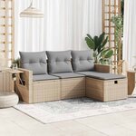 vidaXL Salon de jardin avec coussins 4 Pièces beige résine tressée