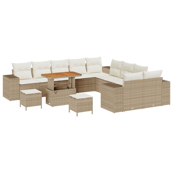 Ensemble de canapé de jardin vidaXL 13 pièces avec coussins beige en poly rotin