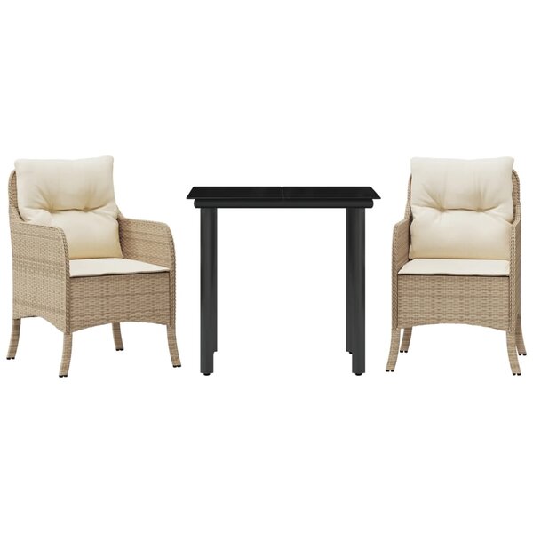 vidaXL Ensemble à manger de jardin et coussins 3 Pièces Beige poly rotin