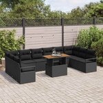 vidaXL Ensemble de canapé de jardin 11 Pièces Noir Poly rotin
