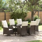vidaXL Ensemble de salle à manger de jardin 7 pièces avec coussins en poly rotin brun