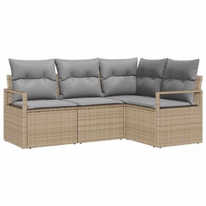 vidaXL Ensemble de canapé de jardin 4 Pièces Beige Poly rotin