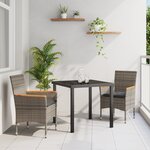 vidaXL Ensemble de salle à manger de jardin 3 pièces avec coussins en rotin gris