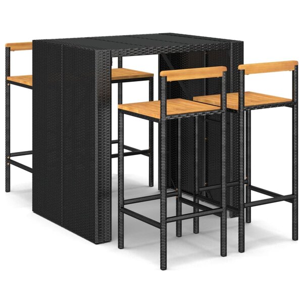 vidaXL Ensemble de bar jardin 5 Pièces noir poly rotin/bois massif acacia