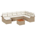 vidaXL Ensemble de Canapé de Jardin 9 Pièces avec Coussins Beige Poly Rotin Acacia
