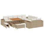 Ensemble de Canapé de Jardin vidaXL 13 pièces avec Coussins Beige Poly Rotin Acacia