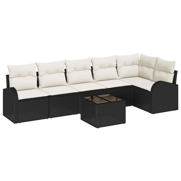 vidaXL Ensemble de canapé de jardin 7 Pièces Noir et blanc Poly rotin