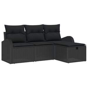 vidaXL Ensemble de Canapé de Jardin en quatre pièces avec coussins Noir Poly Rattan