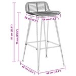 vidaXL Tabouret de bar 2 Pièces Noir 44 x 46 x 91 cm Rattan et Acier