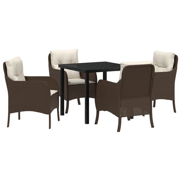 vidaXL Ensemble de salle à manger de jardin de 5 pièces avec coussins marron en poly rattan