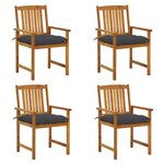 vidaXL Chaises de jardin avec coussins lot de 4 Bois d'acacia massif