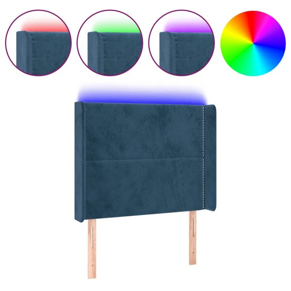 vidaXL Tête de lit à LED Bleu foncé 93x16x118/128 cm Velours