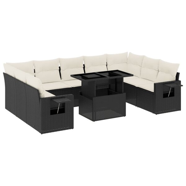 vidaXL Salon de jardin 10 Pièces avec coussins noir résine tressée