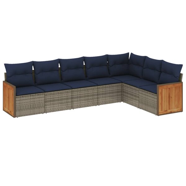 vidaXL Salon de jardin 7 Pièces avec coussins gris résine tressée
