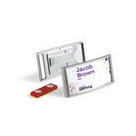 Pack 10 Badges CLASSIC Magnétique 65 x 25 mm Cadre Argent DURABLE