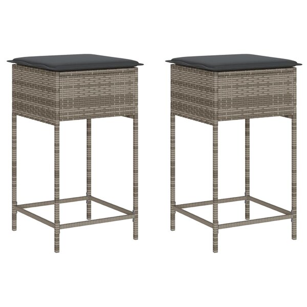 vidaXL Tabourets de bar jardin coussins lot de 2 gris résine tressée