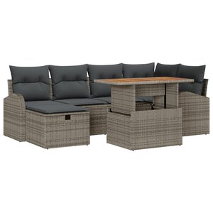 Ensemble de canapé de jardin 7 pièces vidaXL avec coussins Gris Poly Rotin