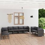 vidaXL Salon de jardin 10 Pièces avec coussins Résine tressée Gris