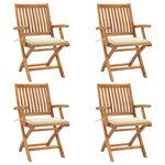 vidaXL Chaises pliables de jardin avec coussins lot de 4 Teck solide