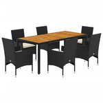 vidaXL Ensemble à manger de jardin et coussins 7Pièces noir rotin acacia