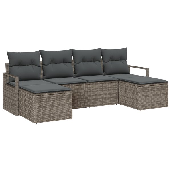 Ensemble de Canapé de Jardin vidaXL 6 Pièces avec Coussins Gris en Poly Rattan