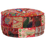 vidaXL Pouf rond en coton fait à la main 40 x 20 cm Rouge