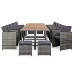 vidaXL Ensemble de salle à manger d'extérieur et coussins 17 Pièces Gris