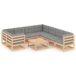 Salon de jardin meuble d'extérieur ensemble de mobilier 9 pièces avec coussins bois de pin massif 02_0017927