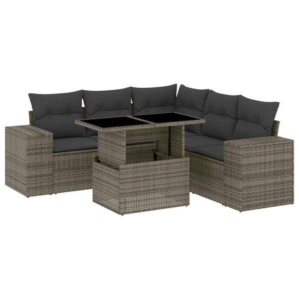 vidaXL Salon de jardin 6 Pièces avec coussins gris résine tressée