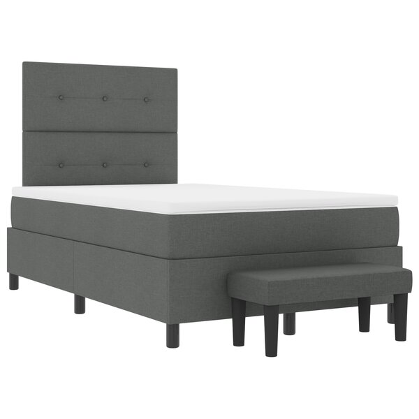 vidaXL Lit à ressorts avec Matelas & Banc Gris foncé 120x200 cm Tissu