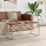 vidaXL Table basse acier inoxydable et bois massif de récupération