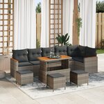 Ensemble de canapé de jardin vidaXL 10 pièces avec coussins gris poly rattan acacia