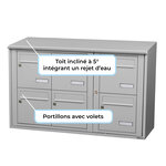 Bloc collectif Leabox 3x2  grade 3  simple face  extérieur  fixation murale  gris clair ral 7035 finition brillante