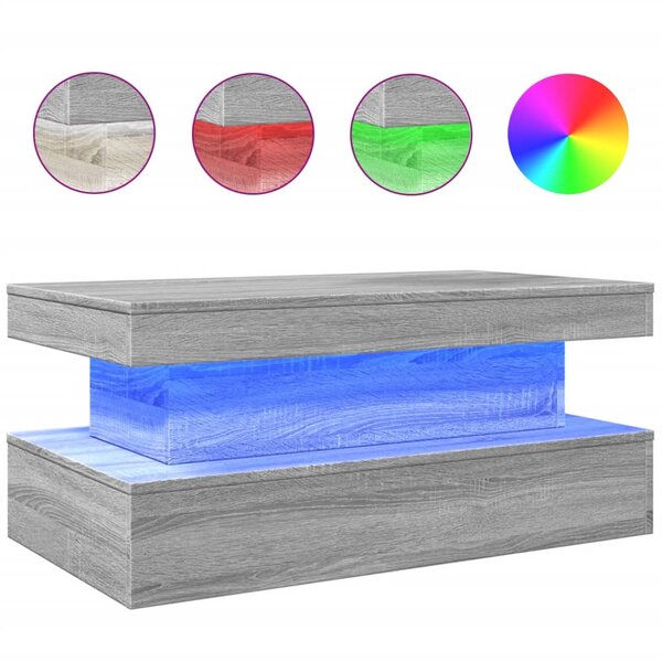 vidaXL Table basse avec lumières LED gris sonoma 90x50x40 cm