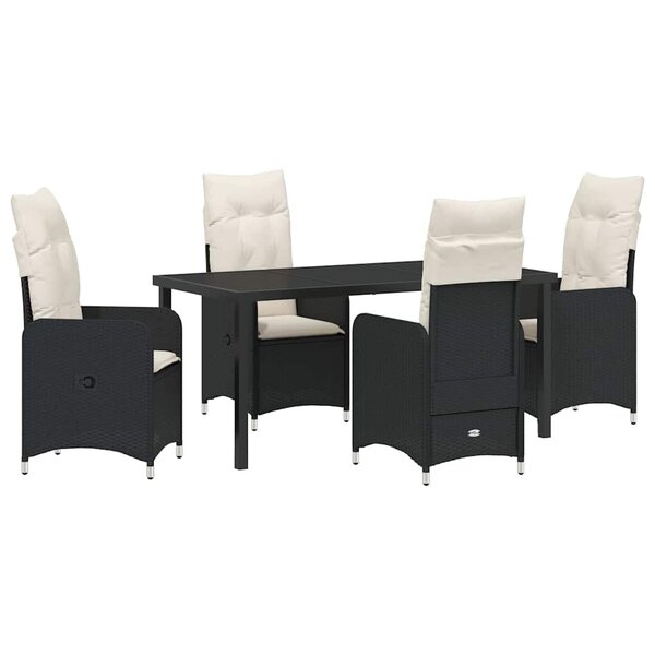 vidaXL Ensemble de salle à manger de jardin 5 pièces avec coussins en rattan synthétique noir