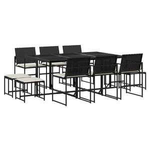 vidaXL Ensemble à manger de jardin 11 Pièces coussins noir résine tressée