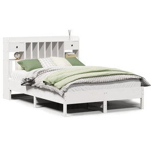 vidaXL Lit bibliothèque sans matelas blanc 135x190 cm bois pin massif