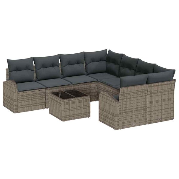vidaXL Ensemble de canapé de jardin 9 pièces avec coussins en poly rotin gris