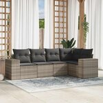vidaXL Salon de jardin 5 Pièces avec coussins gris clair résine tressée