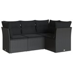 vidaXL Salon de jardin 4 Pièces avec coussins noir résine tressée