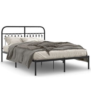 vidaXL Cadre de lit métal sans matelas avec tête de lit noir 135x190cm