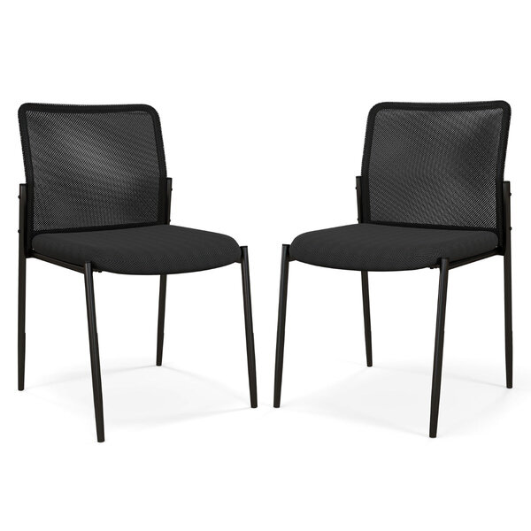 Lot de 2 chaises empilables pour bureau avec dossier ergonomique et confort rembourré design moderne 63 x 52 x 84 cm en maille noir 20_0017801