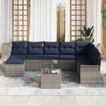 vidaXL Ensemble de canapé de jardin avec coussin 9 Pièces Gris Poly rotin