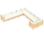 Salon de jardin meuble d'extérieur ensemble de mobilier 10 pièces avec coussins crème bois de pin 02_0015018