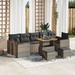 Ensemble de canapé de jardin vidaXL 10 pièces avec coussins gris Poly Rattan Acacia