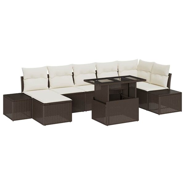 vidaXL Canapé de jardin 8 pièces avec coussins marron en poly rotin