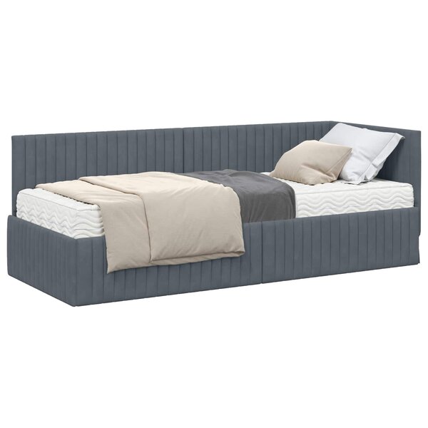 vidaXL Cadre de lit d'angle avec matelas 2 Pièces Gris Velours