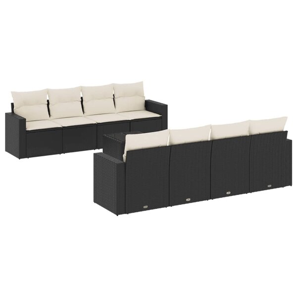 vidaXL Salon de jardin 9 Pièces avec coussins noir résine tressée